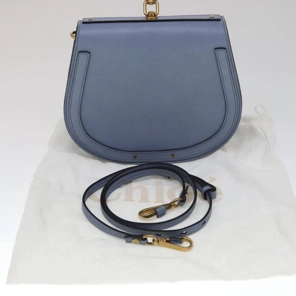 Chloe Nile Hand Bag Leather 2way Light Blue Gold Auth 111358V - Picture 4 of 16